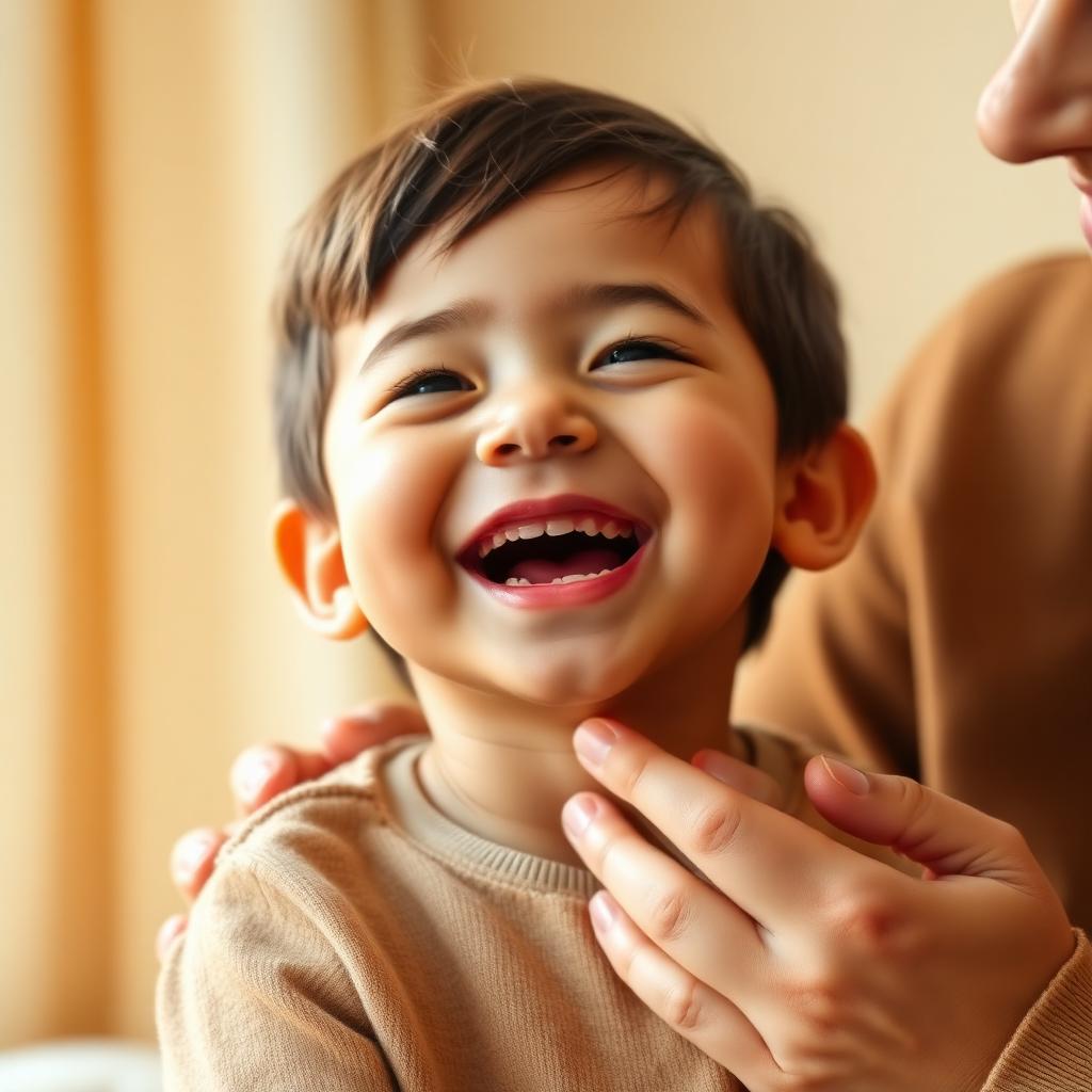 Child laughing brightly during speech practice